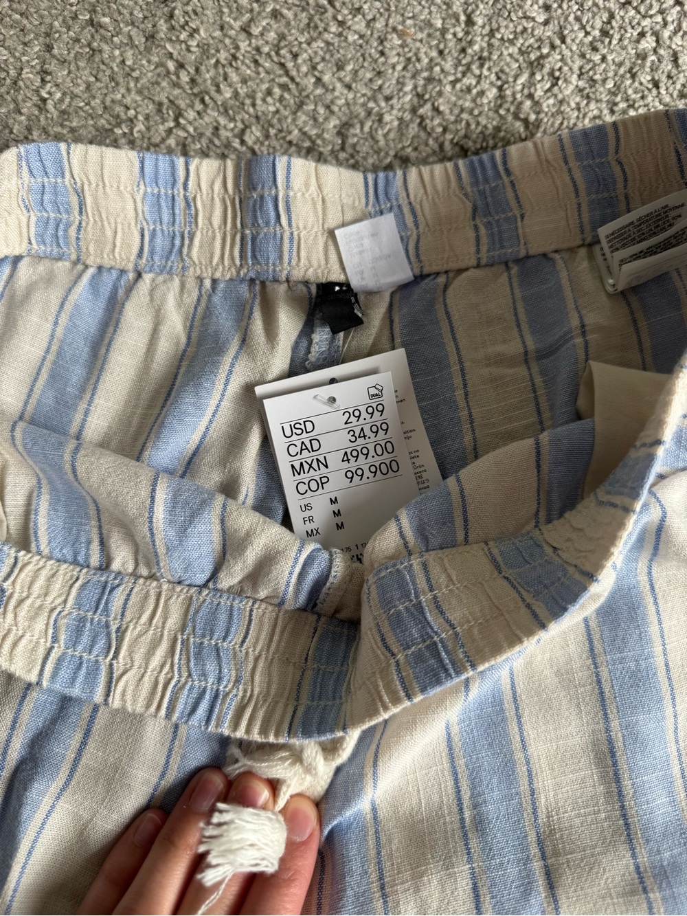 H&M Cream and Light Blue Wide Leg Pants